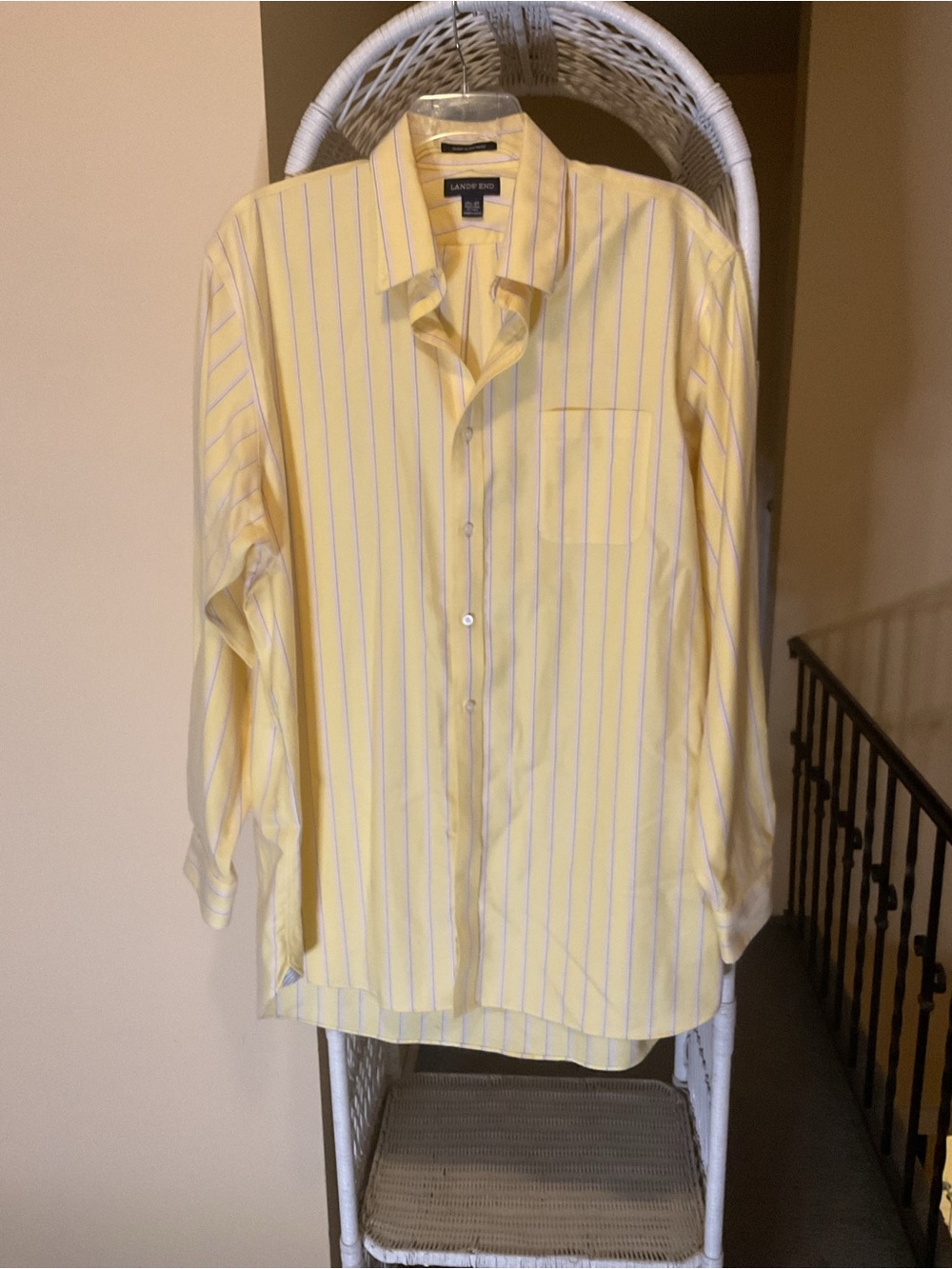 Lands' End Yellow Striped Men's Button-Down Shirt excellent condition